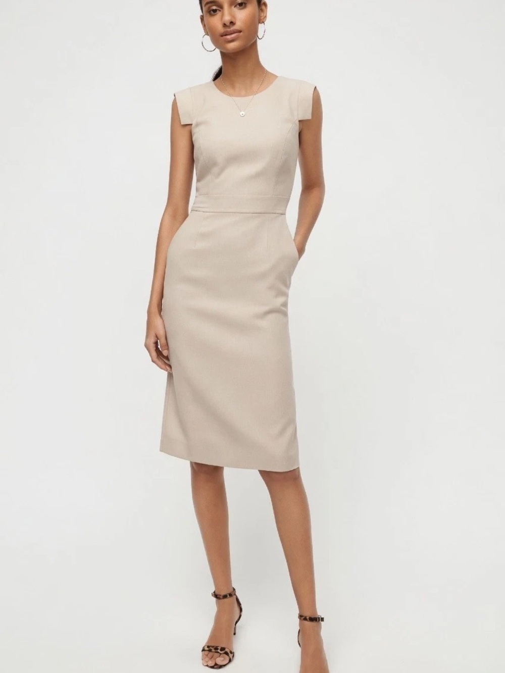J.Crew Resume Sheath in Flax Beige Stretch Linen Dress